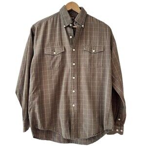 Stetson Brown White Windowpane Western Shirt Button Front Two Pocket Medium